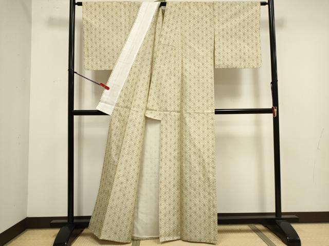 平和屋着物▽上質な紬 単衣 麻の葉文 正絹 逸品 DABJ4473cd