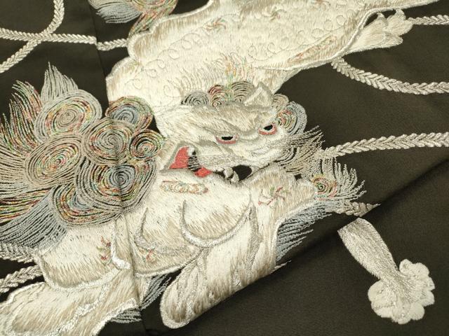 平和屋着物▼豪華黒留袖 総刺繍 唐獅子 銀糸 正絹 逸品 DABJ7059fe