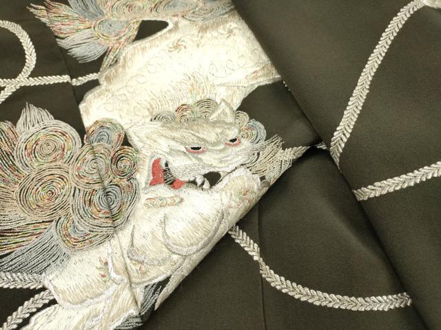 平和屋着物▼豪華黒留袖 総刺繍 唐獅子 銀糸 正絹 逸品 DABJ7059fe