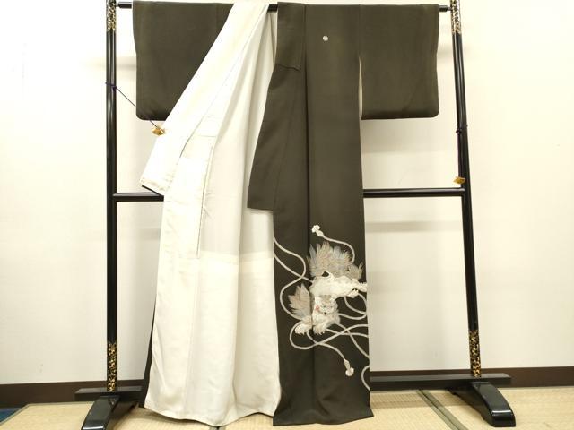 平和屋着物▼豪華黒留袖 総刺繍 唐獅子 銀糸 正絹 逸品 DABJ7059fe