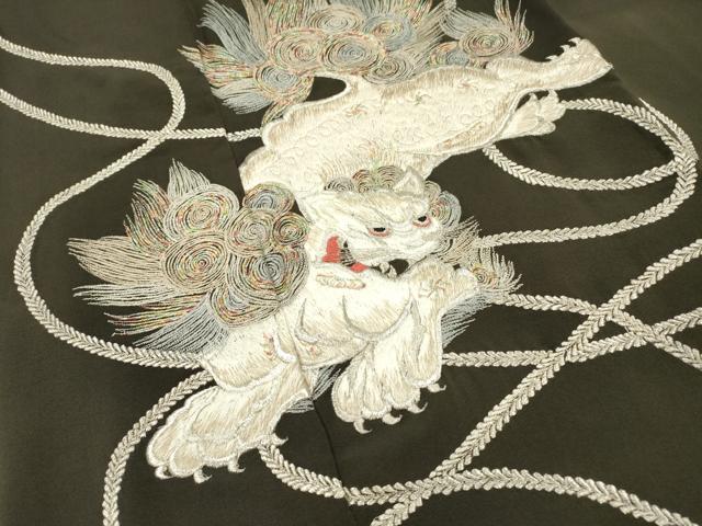 平和屋着物▼豪華黒留袖 総刺繍 唐獅子 銀糸 正絹 逸品 DABJ7059fe