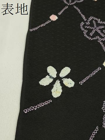 平和屋着物●小紋 反物 絞り 刺繍 舞花文 黒地 着尺 逸品 未使用 CABL2629ju