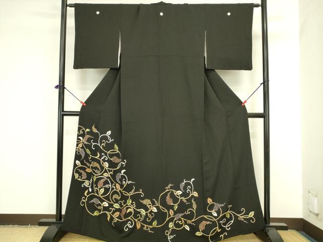 平和屋着物●豪華黒留袖 葡萄唐草 金彩 正絹 逸品 DABI5982op