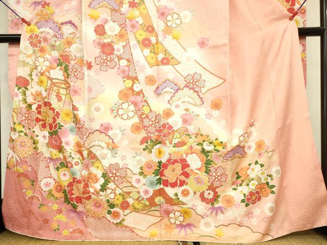 平和屋着物●豪華振袖 駒刺繍 貝桶花松文 牡丹 暈し染め 金彩 正絹 逸品 DABK2016op