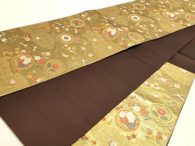 平和屋本店▼六通柄袋帯 唐織 雲取円小袖文 本金箔 正絹 逸品 DABJ6066sf
