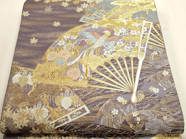平和屋本店▼六通柄袋帯 右雅扇散文 本金箔 正絹 逸品 DABJ6083sf
