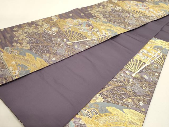 平和屋本店▼六通柄袋帯 右雅扇散文 本金箔 正絹 逸品 DABJ6083sf