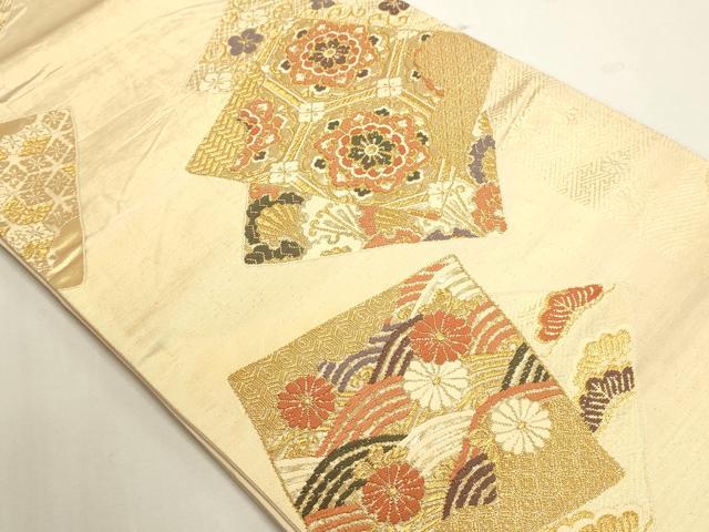 平和屋本店▼全通柄袋帯 唐織 色紙花文 本金二丁箔 正絹 逸品 DABJ6087sf