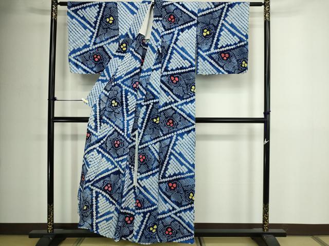 平和屋着物∴夏物 浴衣 有松鳴海絞り 舞花文 綿 逸品 DABJ6144sf