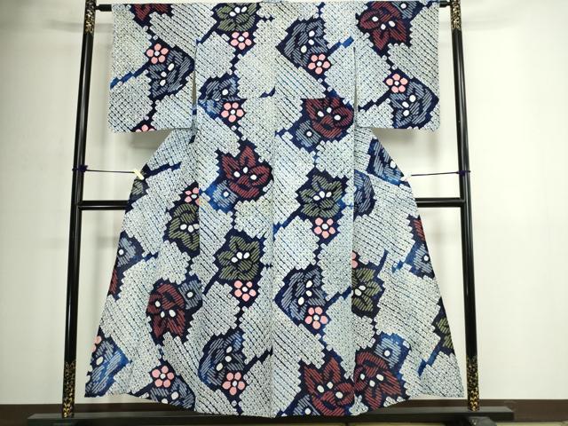 平和屋着物∴夏物 浴衣 有松鳴海絞り 舞花文 綿 逸品 DABJ6147sf