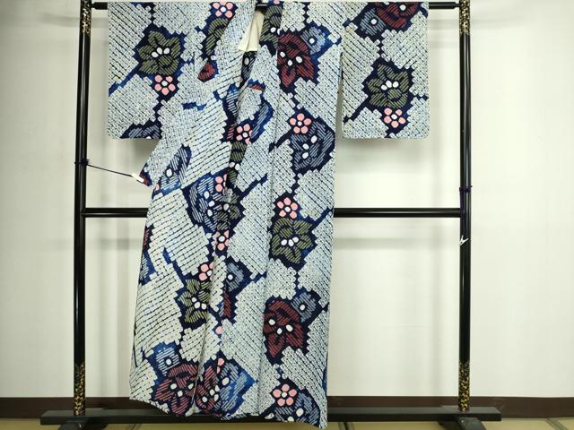 平和屋着物∴夏物 浴衣 有松鳴海絞り 舞花文 綿 逸品 DABJ6147sf