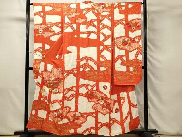 平和屋着物■豪華振袖 駒刺繍 絞り 地紙花文 金彩 正絹 逸品 DABH3511qp