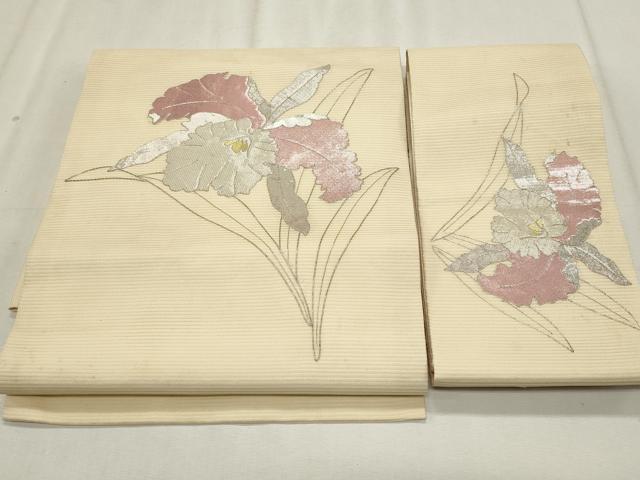 平和屋着物*夏物 佐賀錦 つけ帯 駒刺繍 草花文 金銀糸 正絹 逸品 CABL2313fb