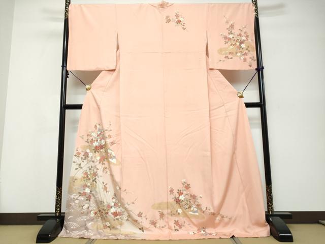 平和屋着物●訪問着 地紙重ね草花文 暈し染め 金彩 ロング丈 正絹 逸品 DABI9882ud