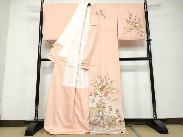 平和屋着物●訪問着 地紙重ね草花文 暈し染め 金彩 ロング丈 正絹 逸品 DABI9882ud