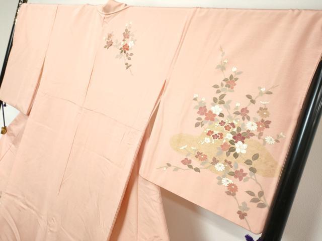 平和屋着物●訪問着 地紙重ね草花文 暈し染め 金彩 ロング丈 正絹 逸品 DABI9882ud