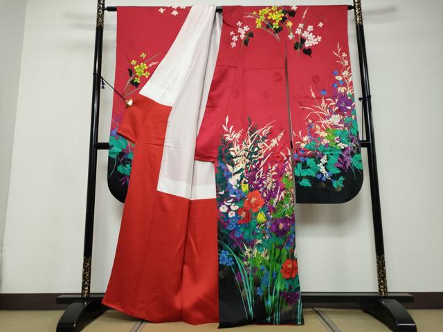 平和屋着物●豪華振袖 駒刺繍 草花文 暈し染め 金彩 正絹 逸品 DABI9924ud