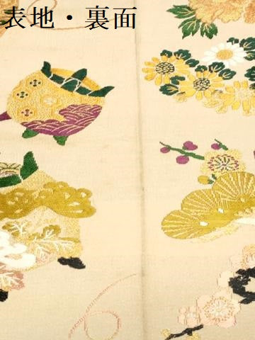 平和屋本店▼アンティーク 大正ロマン 丸帯 帯反物 飛鶴御所車花文 金糸 逸品 DABJ4786zy