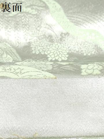 平和屋着物▼名古屋帯 帯反物 孔雀草花文 24金銀箔二重織 逸品 DABJ4804zy