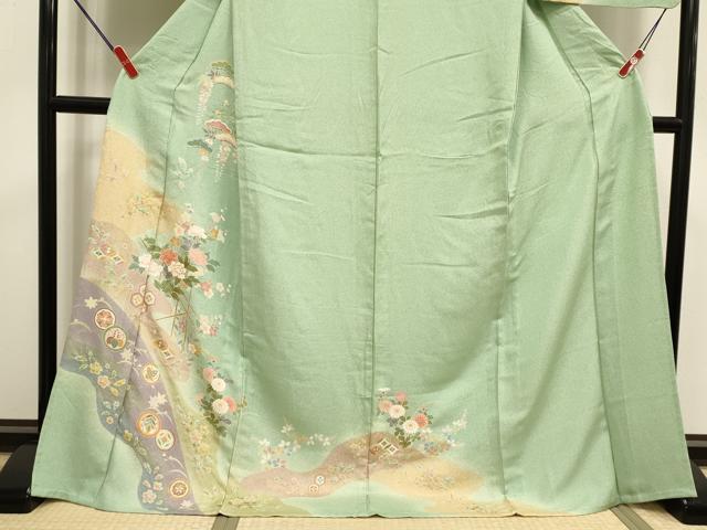 平和屋着物▽訪問着 単衣 駒刺繍 草花文 暈し染め 金彩 ロング丈 正絹 逸品 DABK1033cd