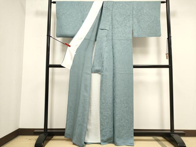 平和屋着物▽上質な色無地 単衣 短冊花地紋 白藍色 正絹 逸品 DABK1056cd