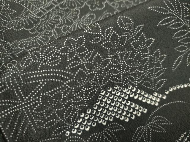 平和屋着物▽小紋 単衣 流水風景文 黒地 洗える着物 DABK1071cd