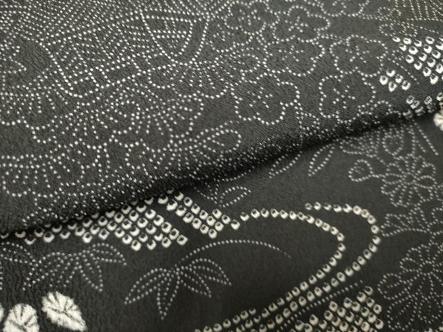 平和屋着物▽小紋 単衣 流水風景文 黒地 洗える着物 DABK1071cd