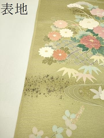 平和屋着物●付下げ 反物 駒刺繍 籬流水草花文 金彩 井藤正製 着尺 逸品 未使用 CABL2684ju
