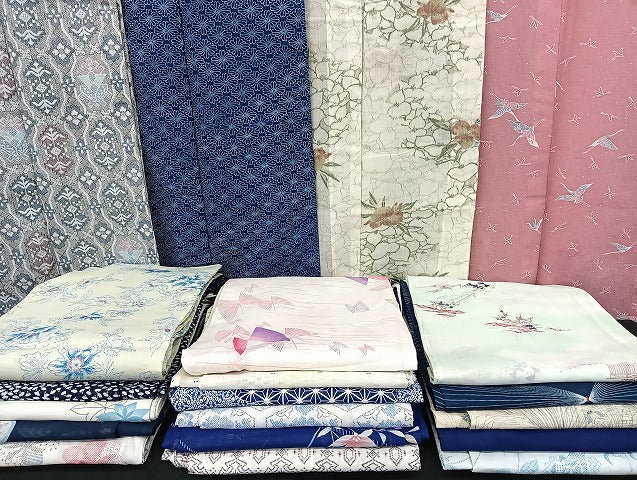 平和屋着物■夏物 小紋 絽 紗 洗える着物 まとめて20点 鶴 蝶 風景 花柄 暈し染め 着用可能多数 mmm1429