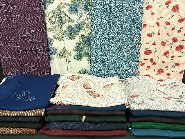 平和屋着物■夏物 小紋 絽 紗 まとめて20点 向かい鶴 蝶 松竹梅 花柄 縦絽 型染め 金銀彩 着用可能多数 全て正絹 mmm1431