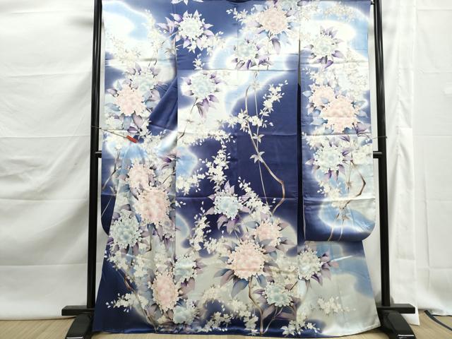 平和屋着物●豪華振袖 枝桜花文 暈し染め 銀彩 正絹 逸品 DABJ5489qa