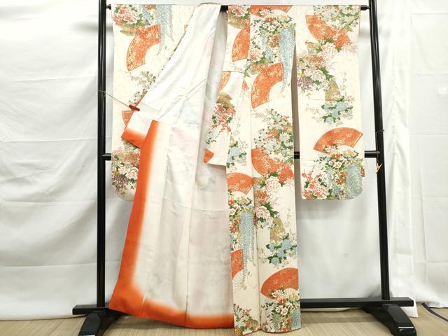 平和屋着物■豪華振袖 扇面花籠文 金彩 正絹 逸品 DABJ5488qa