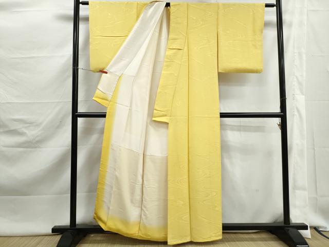 平和屋着物■上質な色無地 流水地紋 黄支子色 正絹 逸品 DABJ5486qa