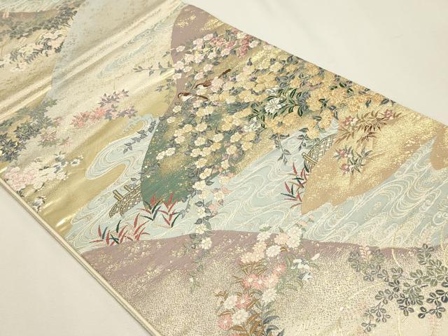 平和屋本店▼六通柄袋帯 唐織 九百錦 遠山花暦 本金箔 正絹 逸品 DABJ6165sf
