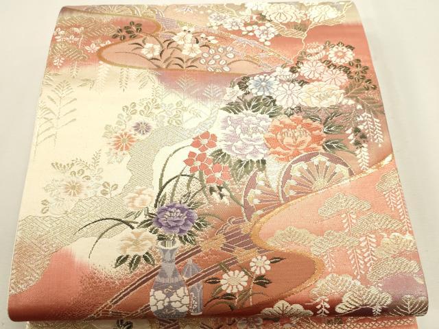 平和屋本店▼六通柄袋帯 唐織 花鳥錦 純金箔二重織 正絹 逸品 DABJ6161sf
