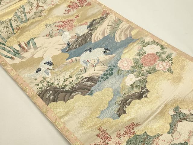 平和屋本店▼六通柄袋帯 四季花鳥図 純金箔 正絹 逸品 DABJ6163sf