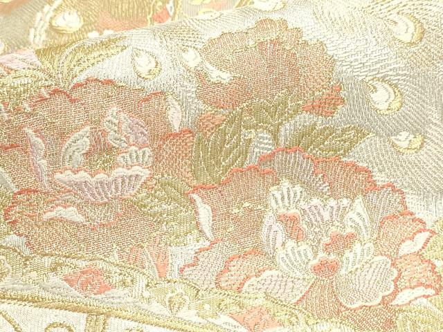 平和屋本店▼六通柄袋帯 唐織 華燭孔雀牡丹文 本金箔 正絹 逸品 DABJ6212sf