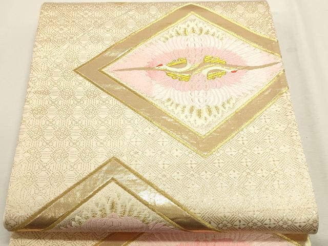 平和屋本店▼六通柄袋帯 唐織 双鶴菱文 錦純金箔24K 正絹 逸品 DABJ6207sf