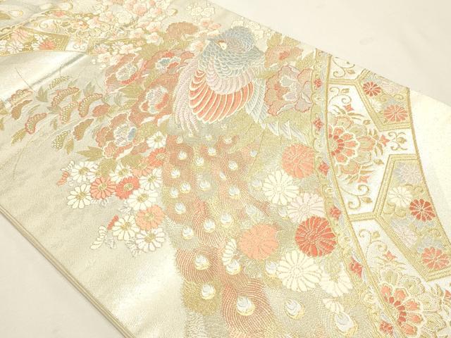 平和屋本店▼六通柄袋帯 唐織 華燭孔雀牡丹文 本金箔 正絹 逸品 DABJ6212sf