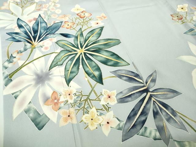 平和屋本店●極上 染刺工芸 大羊居 東京友禅 訪問着 刺繍 草花文 淡藤色地 金糸 逸品 DZAB4040kh6