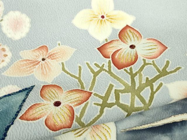 平和屋本店●極上 染刺工芸 大羊居 東京友禅 訪問着 刺繍 草花文 淡藤色地 金糸 逸品 DZAB4040kh6
