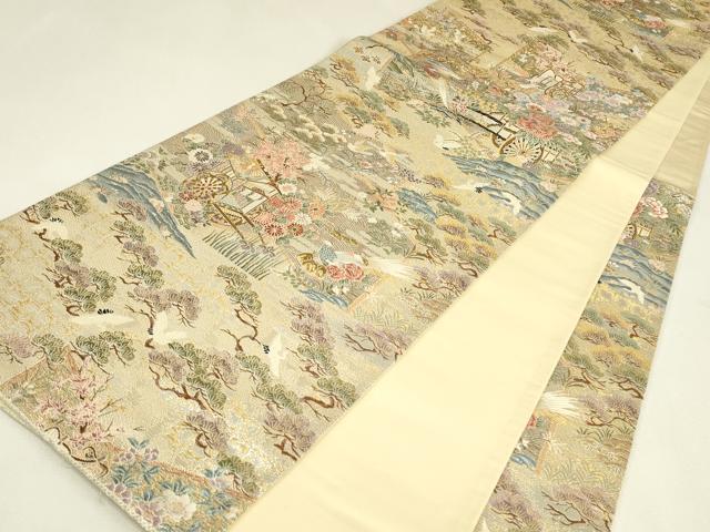 平和屋着物▼六通柄袋帯 屏風御車文 金銀糸 正絹 逸品 DABJ1689az