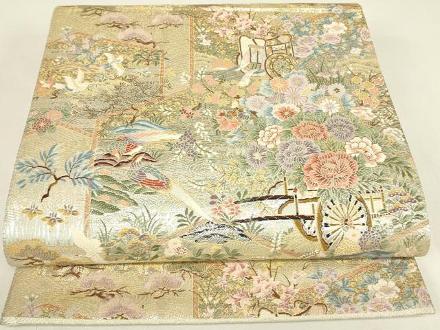 平和屋着物▼六通柄袋帯 屏風御車文 金銀糸 正絹 逸品 DABJ1689az