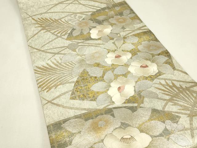 平和屋着物▼佐賀錦 総刺繍 太鼓柄袋帯 駒刺繍 草花文 金銀彩 正絹 逸品 DABJ1694az