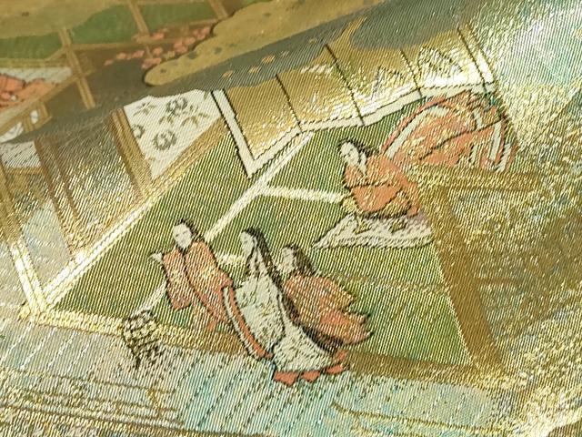 平和屋着物▼六通柄袋帯 源氏物語 金糸 正絹 逸品 DABJ1696az