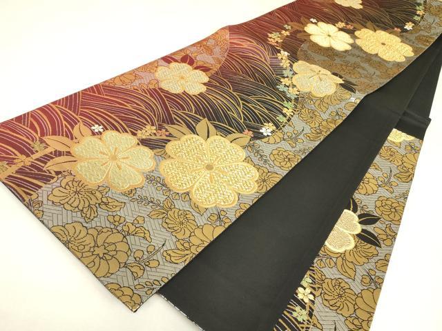 平和屋着物▼六通柄袋帯 流水舞桜文 金糸 正絹 逸品 DABJ1766az