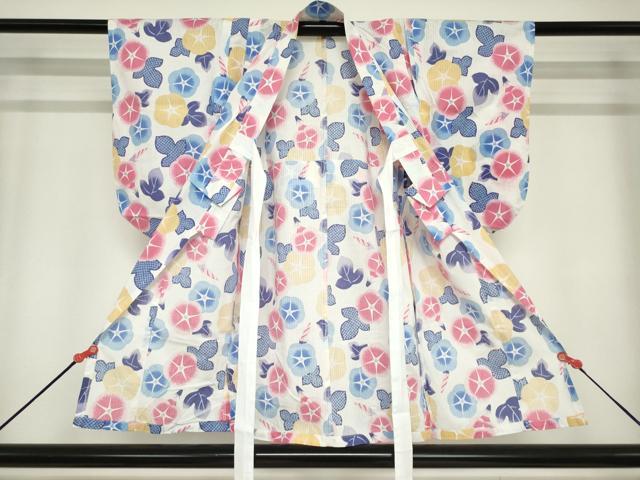 平和屋着物*夏物 浴衣 女の子 子供 朝顔 アサガオ 綿 DABJ3158ea