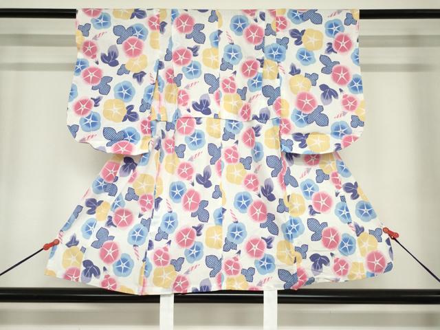 平和屋着物*夏物 浴衣 女の子 子供 朝顔 アサガオ 綿 DABJ3157ea