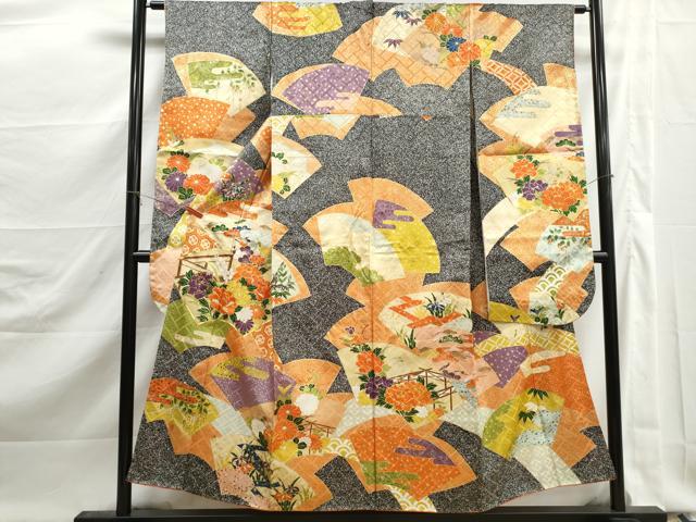 平和屋着物■豪華振袖 駒刺繍 地紙花文 たたき染め 金彩 正絹 逸品 DABK3039qa