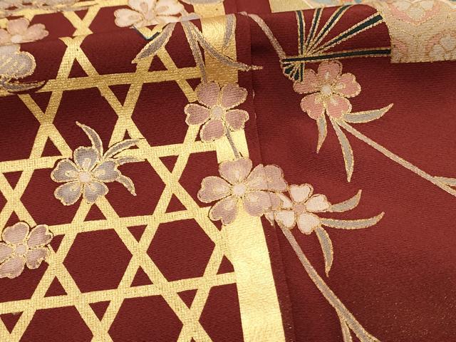 平和屋着物■訪問着 扇面御所車花文 枝垂桜 暈し染め 金彩 正絹 逸品 DABJ5635qp